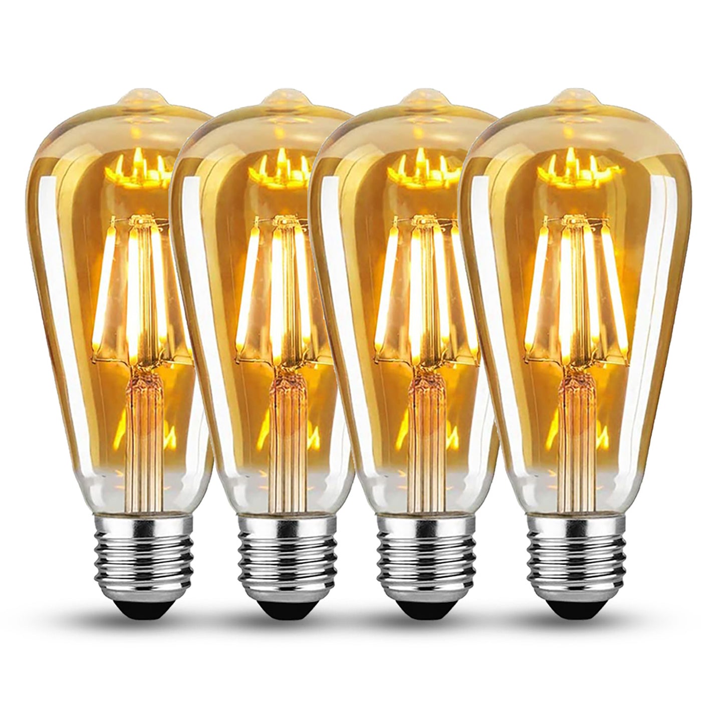 Roomrite LED Vintage Light Bulb, Edison Bulbs 4W (40W Equivalent) ST19 Warm Light Bulbs 2400K 300LM E26 Base,Non-Dimmable,Amber Glass - 4 Pack