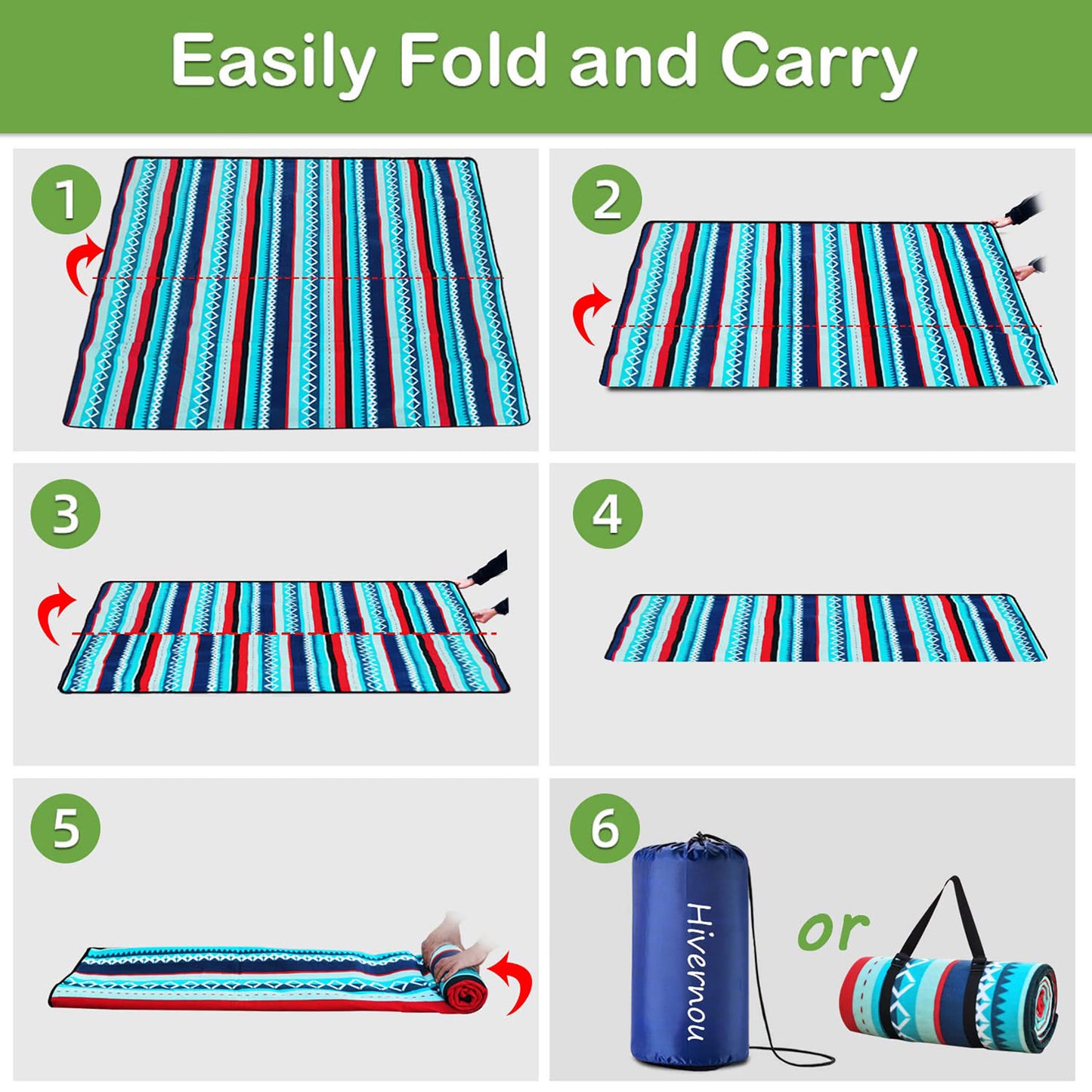Picnic Blanket Waterproof, 78.7" x 78.7" Extra Large Picnic Blanket Sandproof Foldable with Carry Bag & Adjustable Strap, 3-Layer Outdoor blanket for Beach Camping Travel Family