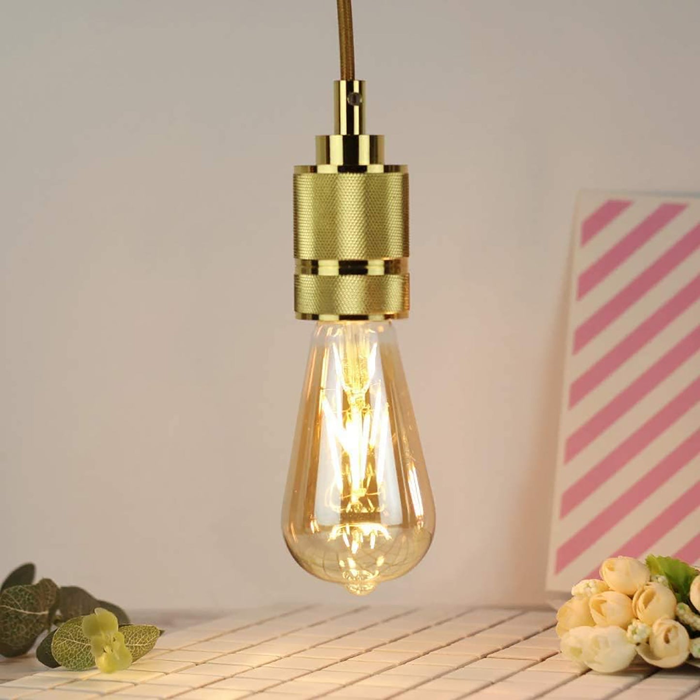 Roomrite LED Vintage Light Bulb, Edison Bulbs 4W (40W Equivalent) ST19 Warm Light Bulbs 2400K 300LM E26 Base,Non-Dimmable,Amber Glass - 6 Pack