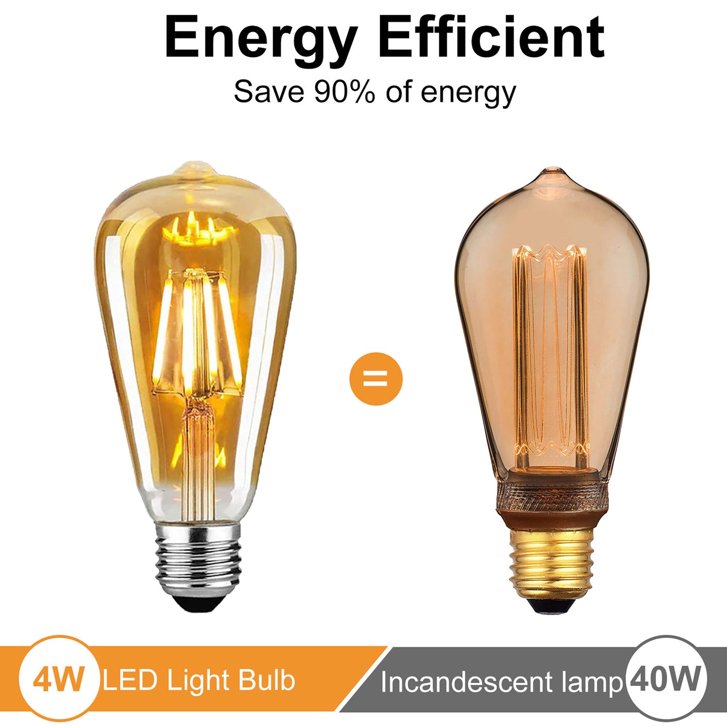 Roomrite LED Vintage Light Bulb, Edison Bulbs 4W (40W Equivalent) ST19 Warm Light Bulbs 2400K 300LM E26 Base,Non-Dimmable,Amber Glass - 6 Pack
