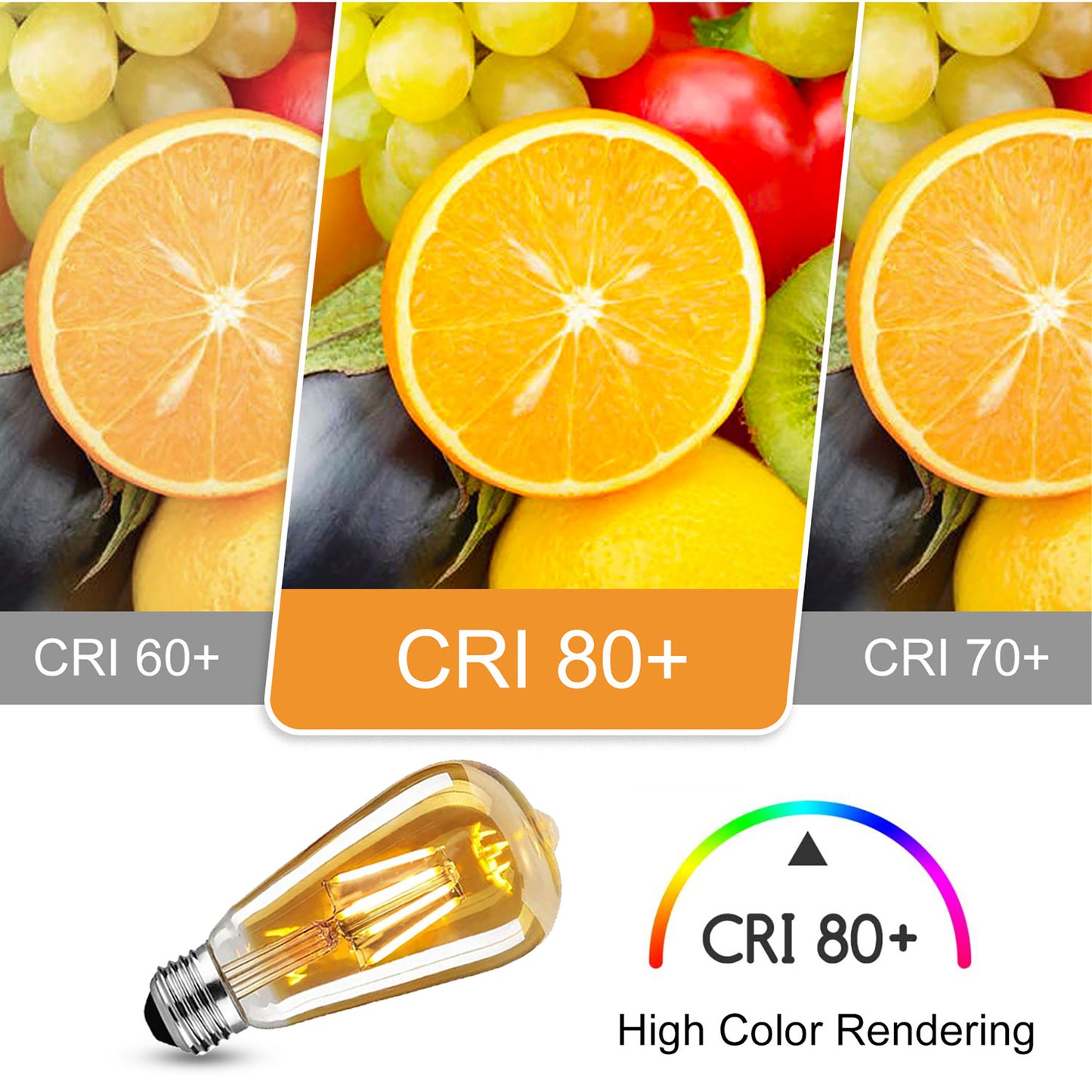 Roomrite LED Vintage Light Bulb, Edison Bulbs 4W (40W Equivalent) ST19 Warm Light Bulbs 2400K 300LM E26 Base,Non-Dimmable,Amber Glass - 6 Pack