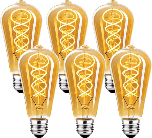 Edison Light Bulbs Dimmable 4W(40W Equivalent) - Warm White 2400K LED Vintage Light Bulbs,E26 Base,300LM, Antique Filament Amber Light Bulbs for Home,Cafe,Bar,Bedroom,6-Pack