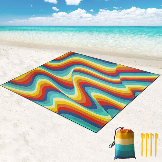 Roomrite Sand Free Beach Blanket 79"x110" - Extra Large Beach Mat Waterproof Sandproof Portable Quick Drying Lightweight with 4 Ground Stakes & Carry Bag for Beach Camping Picnic Hiking