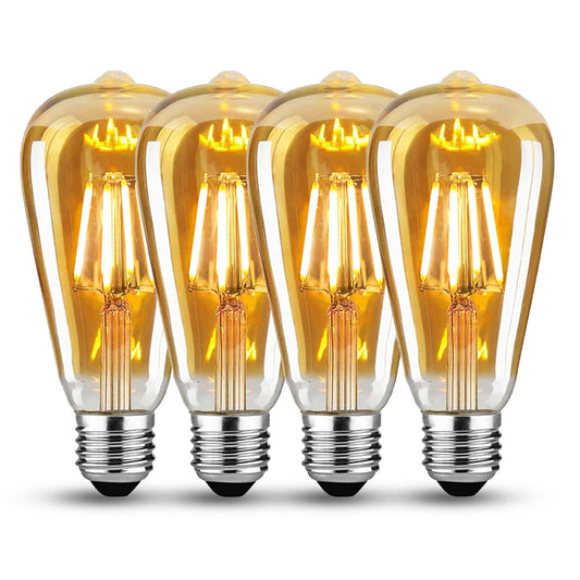 Roomrite LED Vintage Light Bulb, Edison Bulbs 4W (40W Equivalent) ST19 Warm Light Bulbs 2400K 300LM E26 Base,Non-Dimmable,Amber Glass - 4 Pack