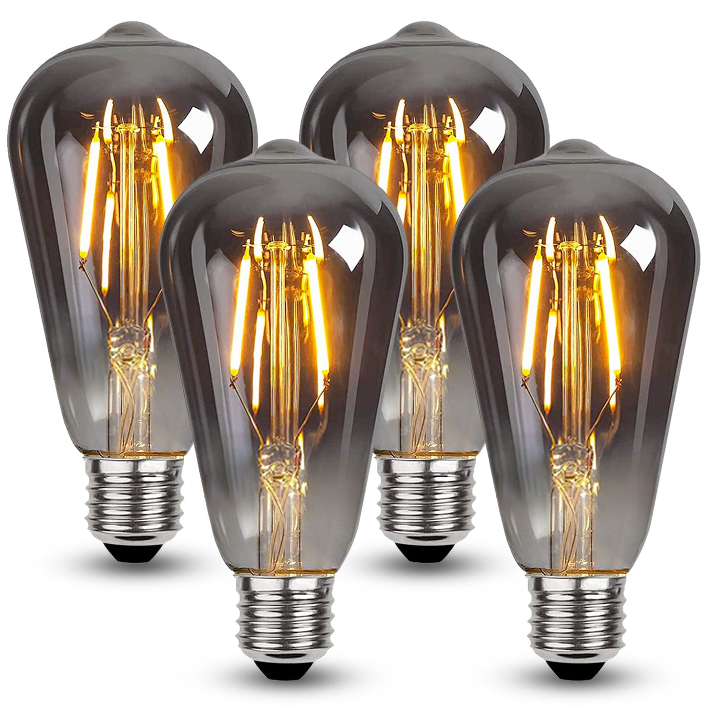 Roomrite LED Vintage Light Bulb, Edison Bulbs 4W (40W Equivalent) ST19 Warm Light Bulbs 2400K 300LM E26 Base,Non-Dimmable,Smoky-Gray Glass - 4 Pack