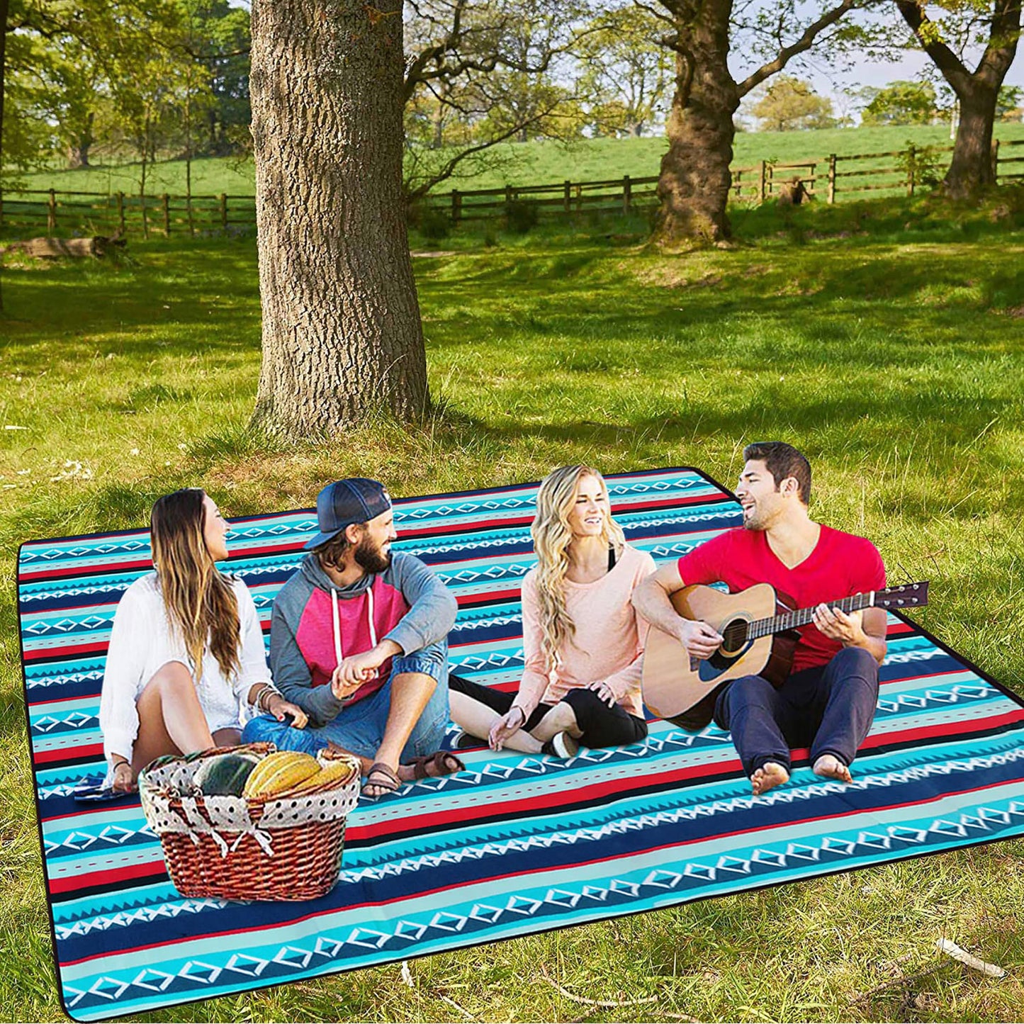 Picnic Blanket Waterproof, 78.7" x 78.7" Extra Large Picnic Blanket Sandproof Foldable with Carry Bag & Adjustable Strap, 3-Layer Outdoor blanket for Beach Camping Travel Family