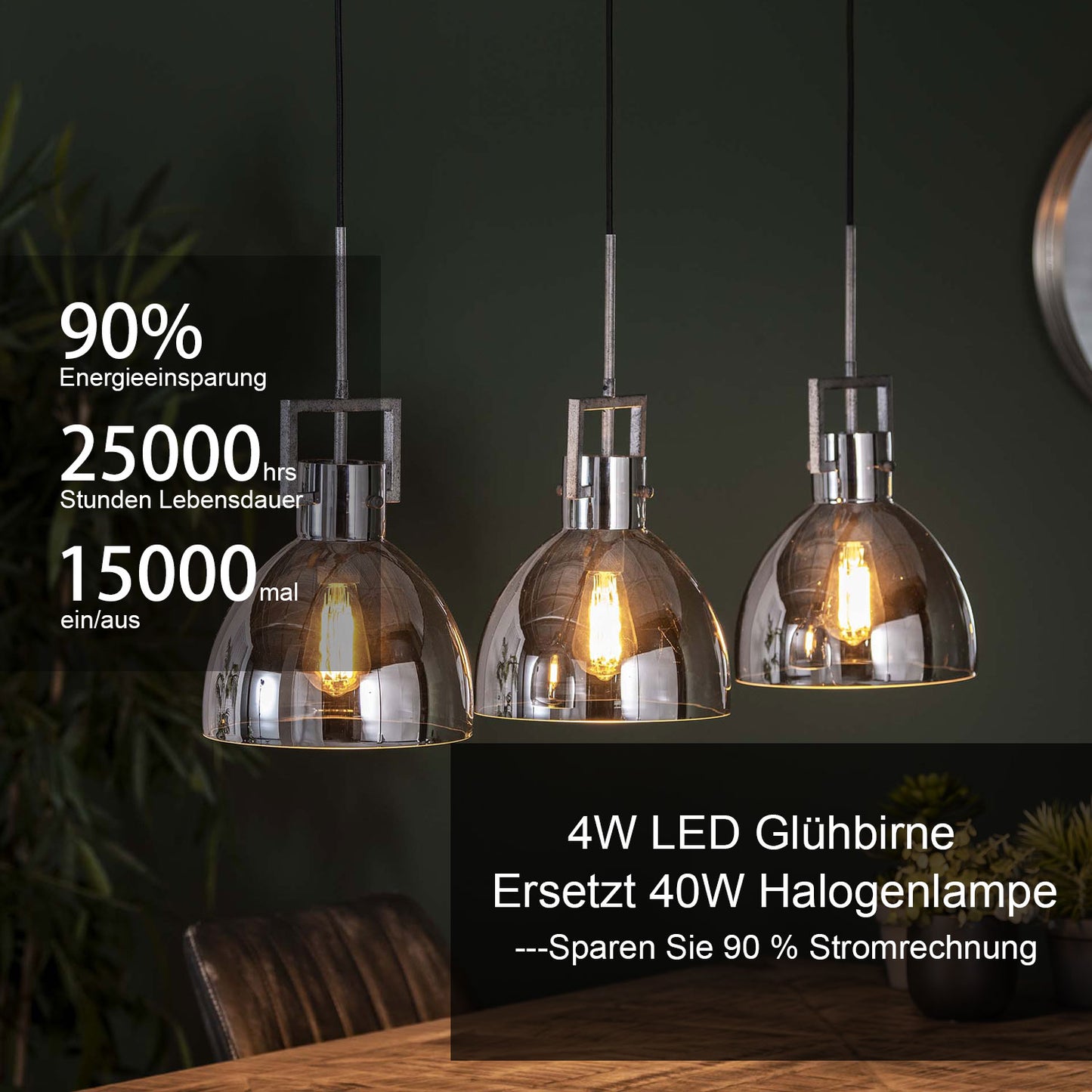 Roomrite LED Vintage Light Bulb, Edison Bulbs 4W (40W Equivalent) ST19 Warm Light Bulbs 2400K 300LM E26 Base,Non-Dimmable,Smoky-Gray Glass - 4 Pack