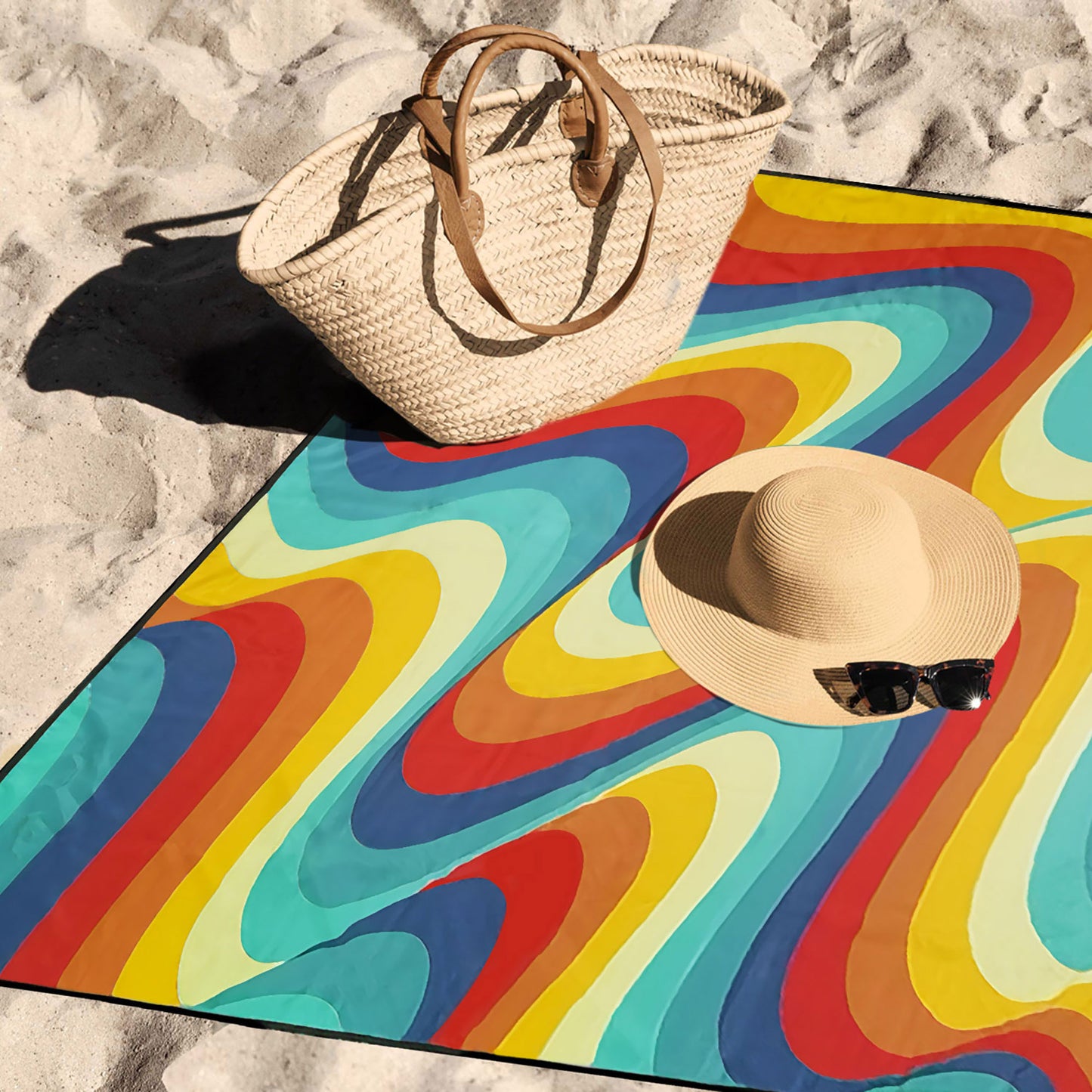 Roomrite Sand Free Beach Blanket 79"x110" - Extra Large Beach Mat Waterproof Sandproof Portable Quick Drying Lightweight with 4 Ground Stakes & Carry Bag for Beach Camping Picnic Hiking