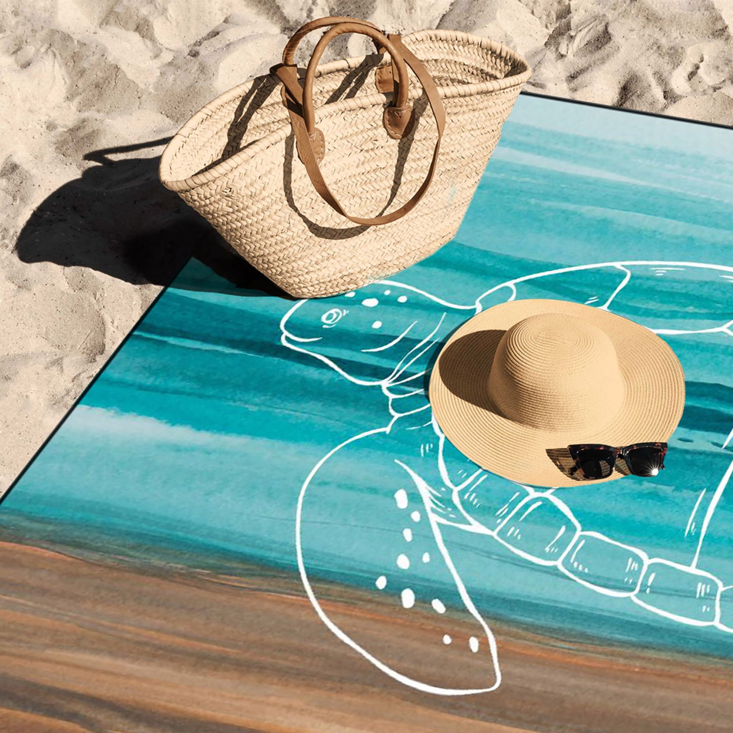 Roomrite Sandproof Beach Blanket 79"x110" Extra Large Beach Mat Waterproof Portable Quick Drying Lightweight with 4 Ground Stakes & Carry Bag for Beach Camping Picnic Hiking - Turtle